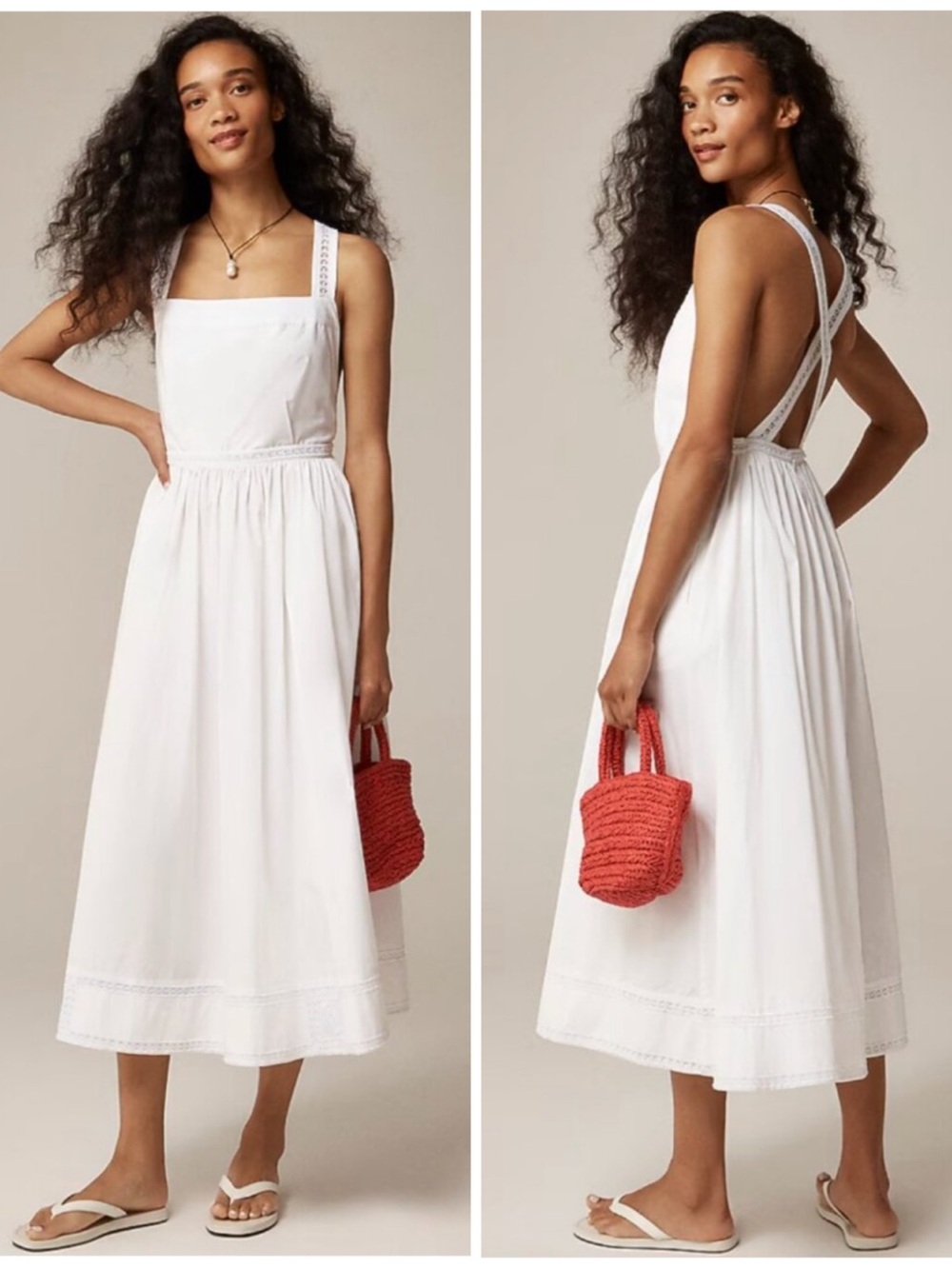NWT J.Crew Embroidered Apron Dress White A-Line Adjustable Straps CK831